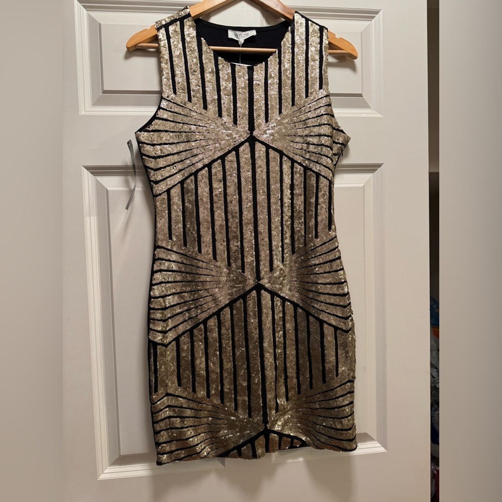 Wyldr black gold geometric sequin dress size Large